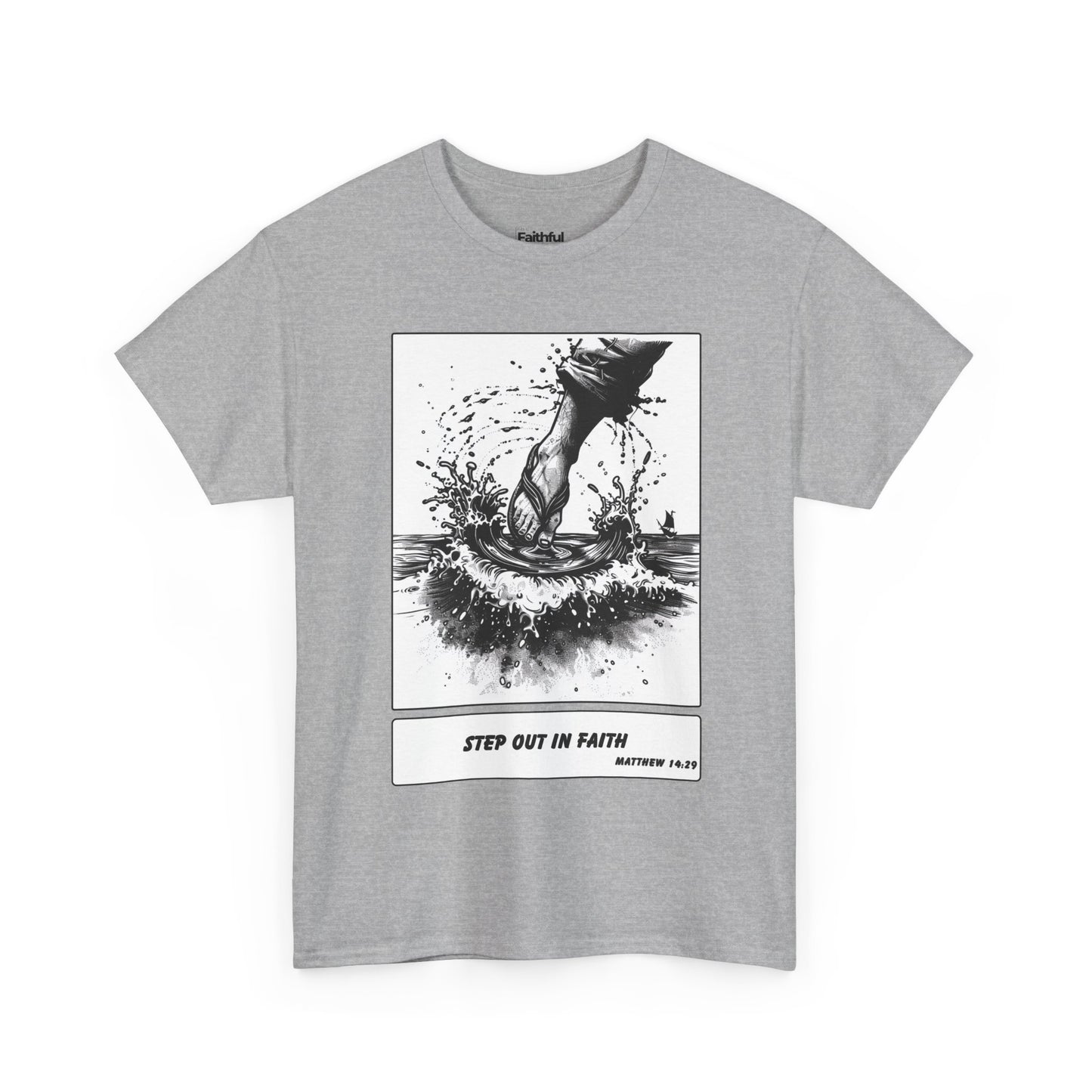 Walking on Water Tee – Black & White Faith Ink Panel (Matt 14:29)