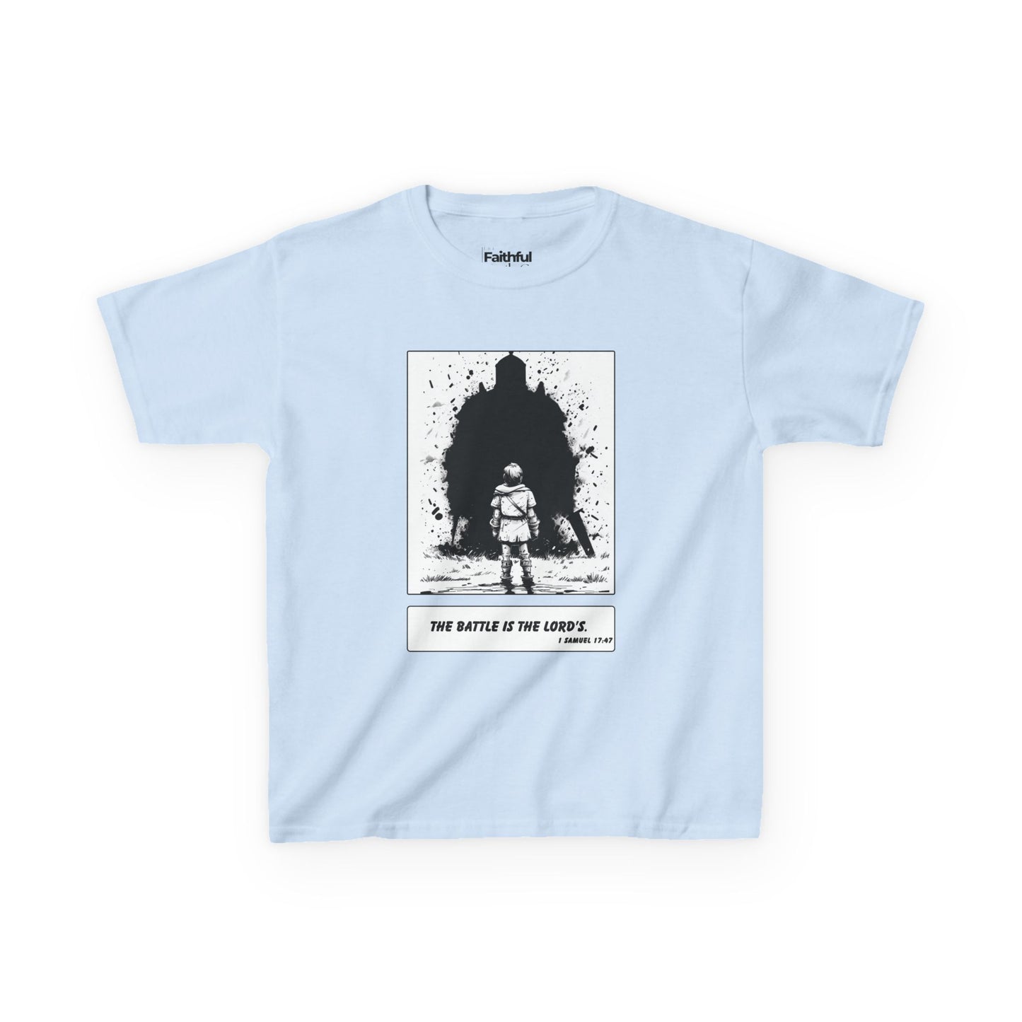 David & Goliath – Black & White Faith Ink Panel Kids T-Shirt (1 Sam 17:47)