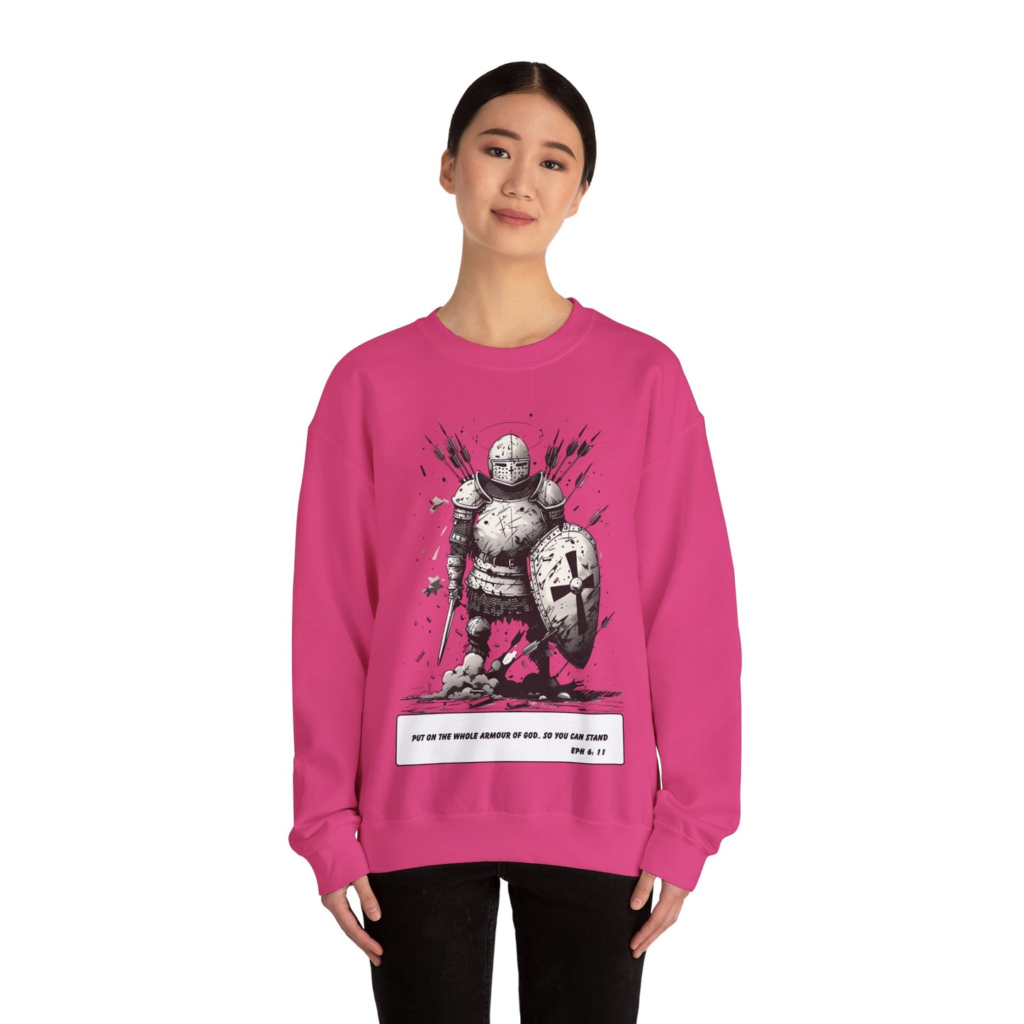 Whole Armor of God Sweater – Black & White Faith Ink Panel (Eph 6:11)