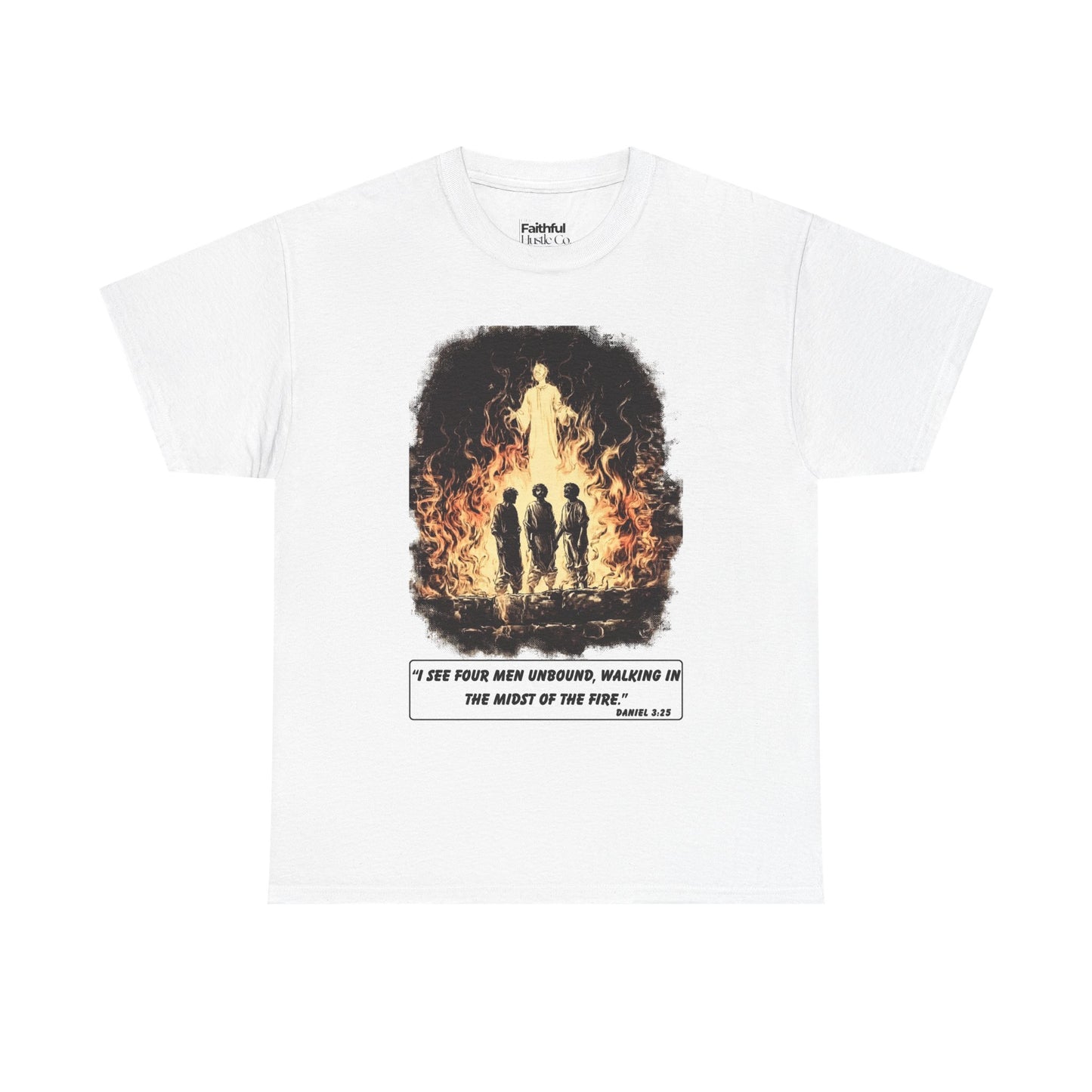 Fiery Furnace Tee – Black & White Faith Ink Panel (Dan 3:25)