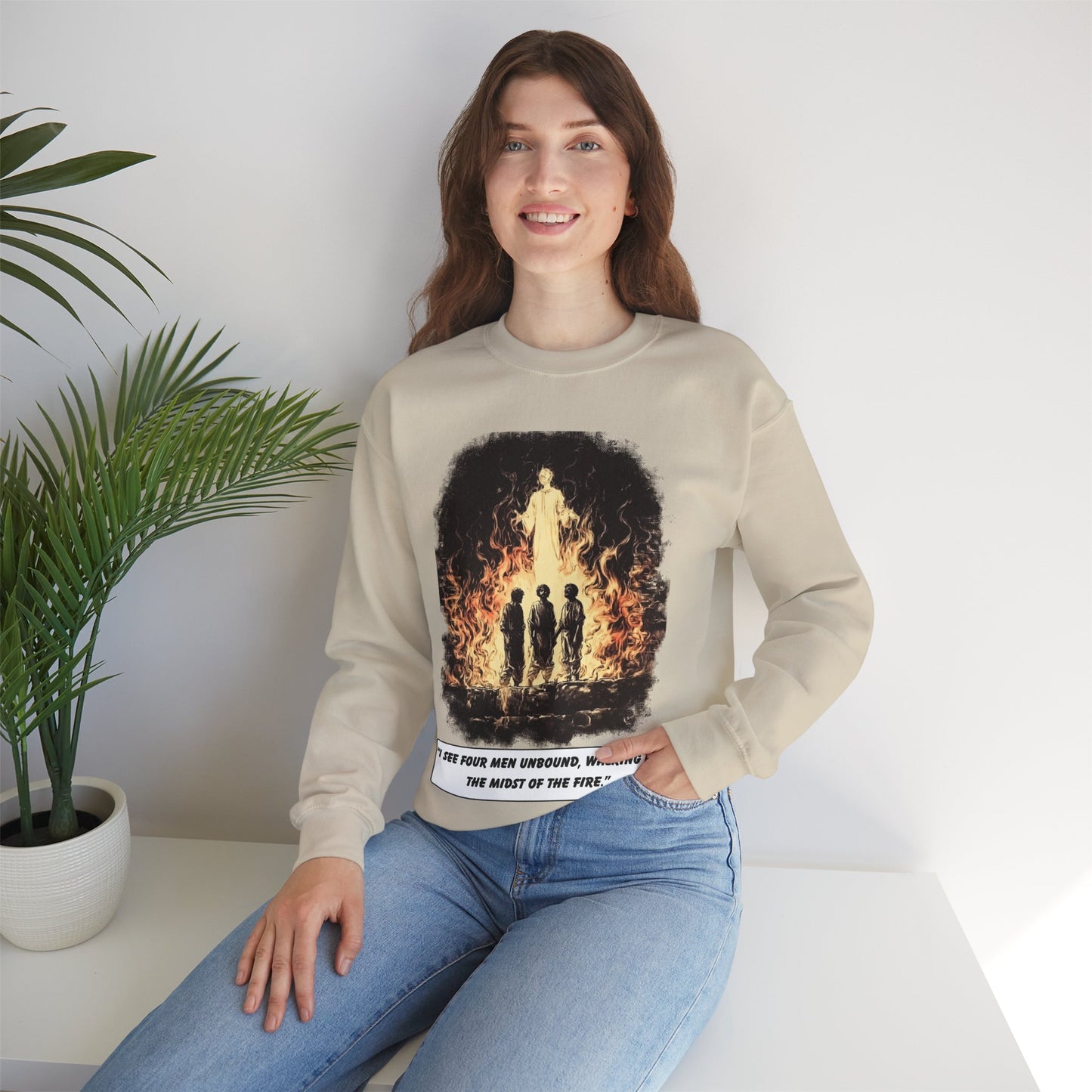 Fiery Furnace Sweater – Black & White Faith Ink Panel (Dan 3:25)