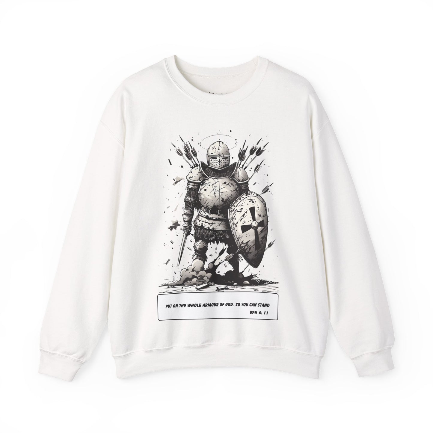 Whole Armor of God Sweater – Black & White Faith Ink Panel (Eph 6:11)