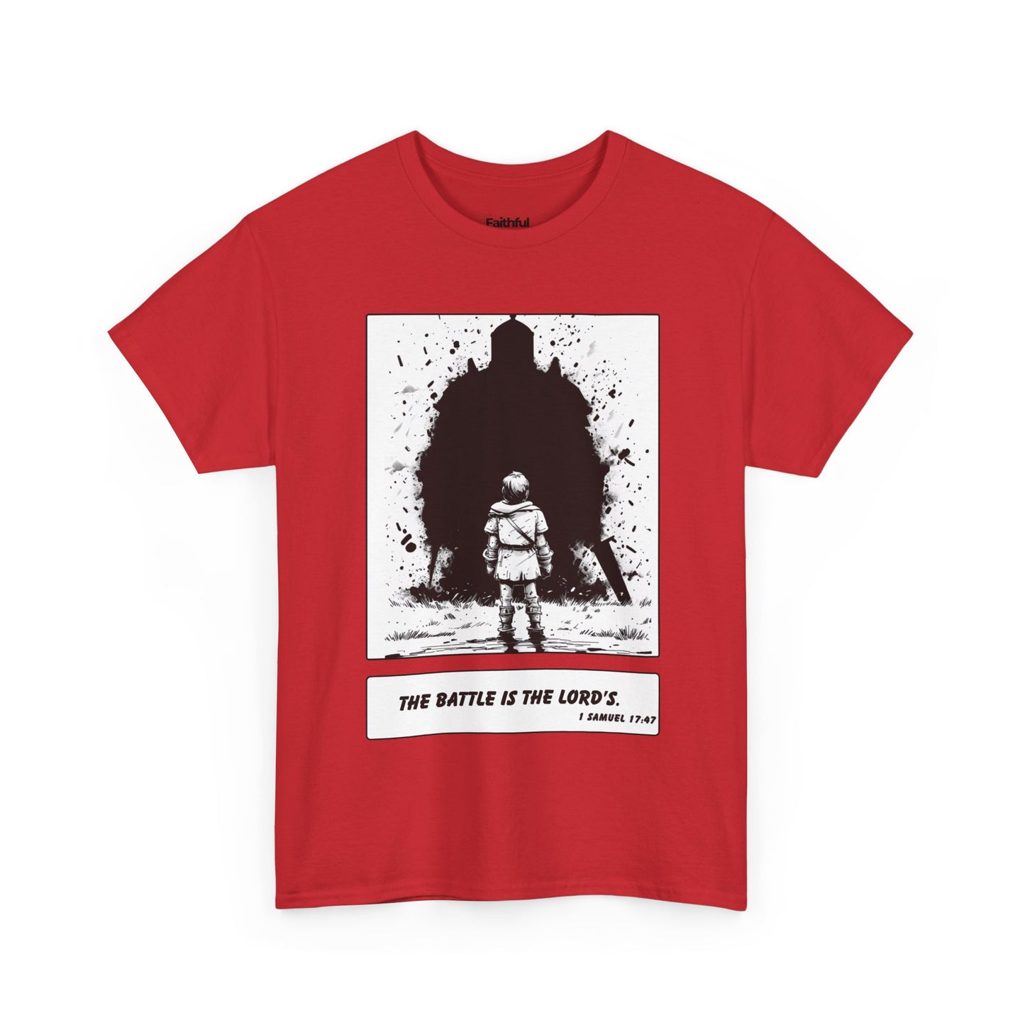 David & Goliath Tee – Black & White Faith Ink Panel (1 Sam 17:47)