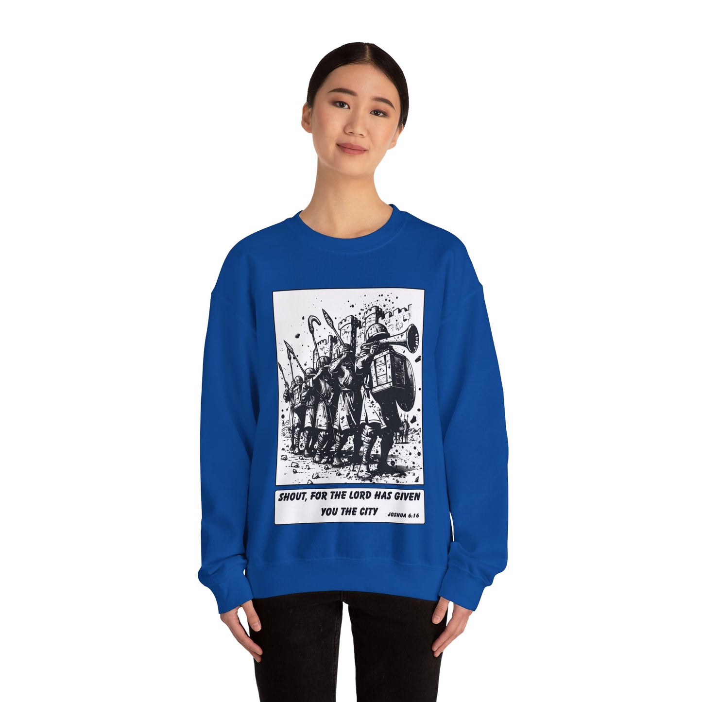 Jericho Sweater – Black & White Faith Ink Panel (Josh 6:16)