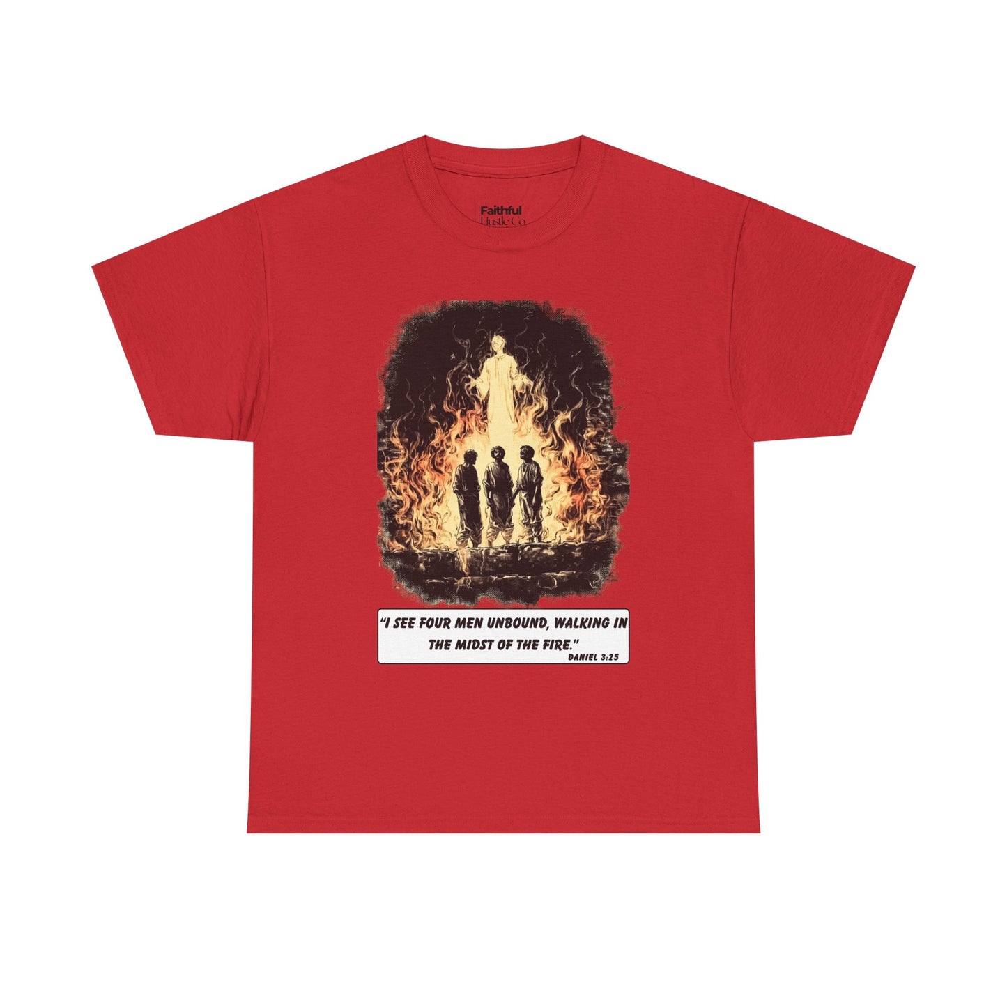 Fiery Furnace Tee – Black & White Faith Ink Panel (Dan 3:25)