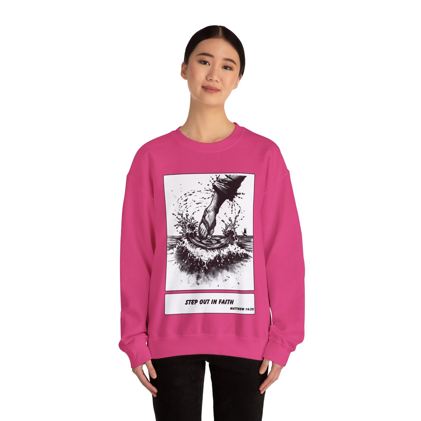 Walking on Water Sweater – Black & White Faith Ink Panel (Matt 14:29)