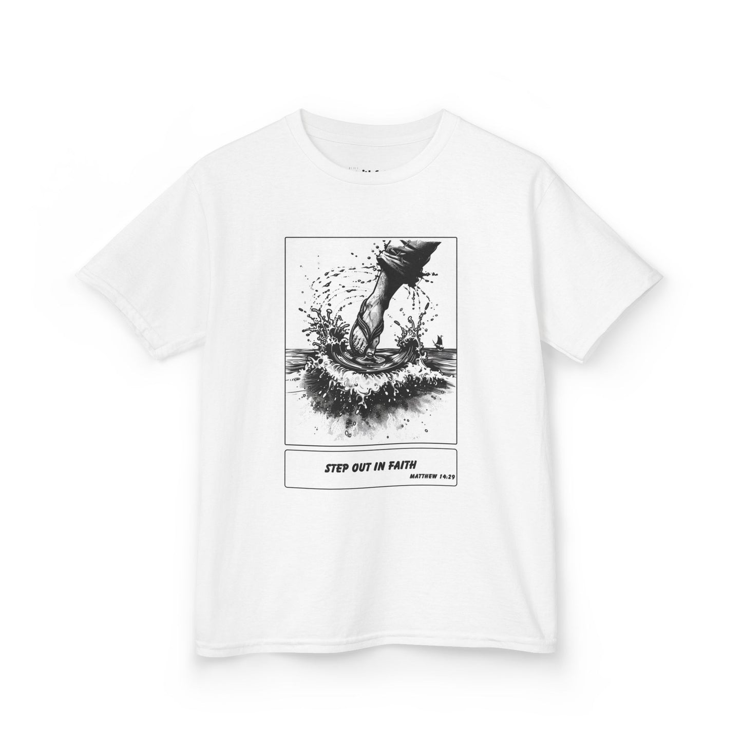Walking on Water (Step Out in Faith) – Faith Ink Panel T-Shirt (B/W)